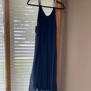 NWT Shiloh navy 100% silk midi dress made in Italy